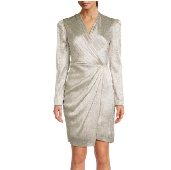 NWOT Nicole Miller Lurex Mettallic Faux Wrap Dress - Picture 10 of 15